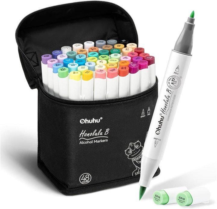 Set Ohuhu de 48 marqueurs à alcool pour coloriage cosy