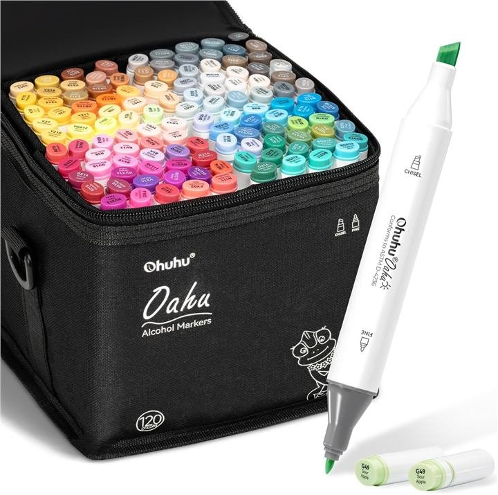 Set Ohuhu de marqueurs à alcool double pointe 120 couleurs