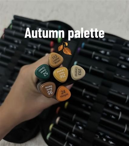 Palette automne pour coloriage cosy avec bruns, orange et vert